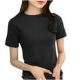 thumbnail image 1 of cfhntfmh Womens Short Sleeve Shirts Crewneck Slim Fitted T-Shirt Solid Color Summer Basic Tee Trendy Clothes Outfit, 1 of 3