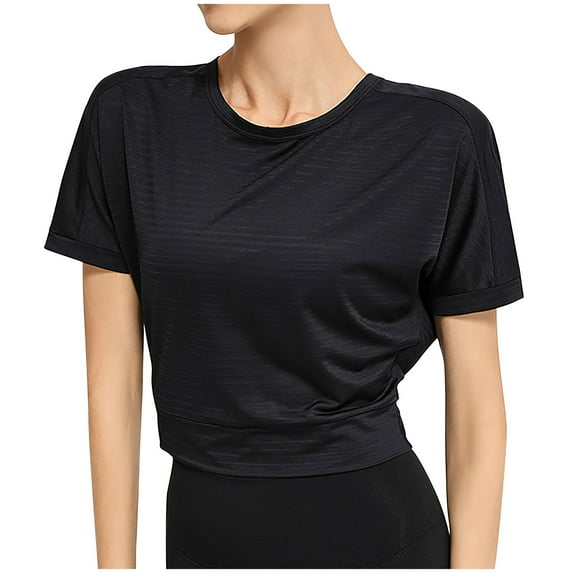cfhntfmh Womens Short Sleeve Tops Crewneck Yoga Running Open Back Shirt Backless Summer Gym Tunic
