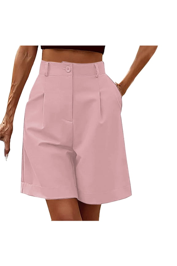 Womens Shorts Dressy Casual Summer High Waisted Pleated Business Work Trouser Shorts with Pockets