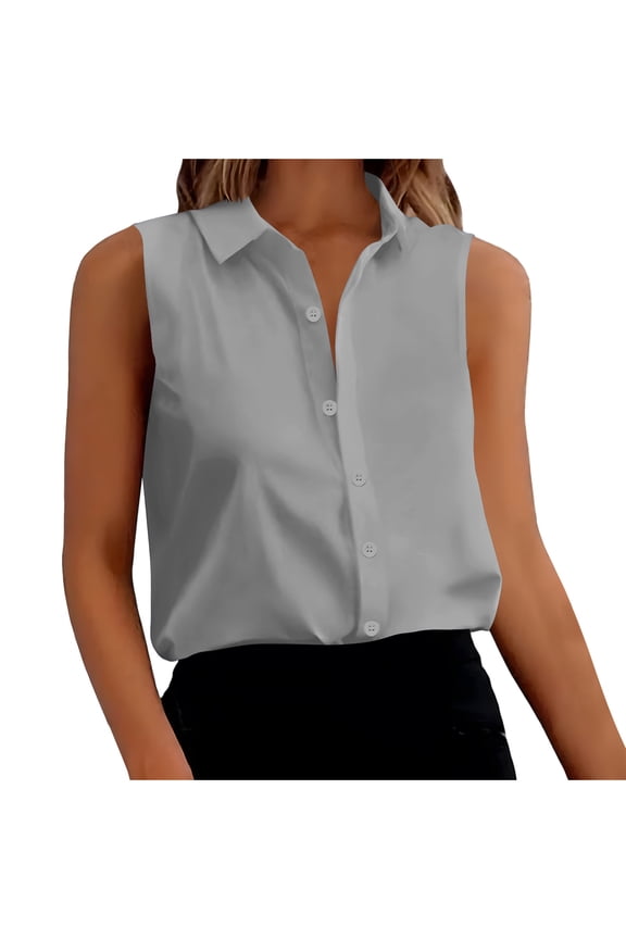 Womens Sleeveless Button down Shirt Collared Loose Work Blouse Casual Office Shirts Basic V Neck Tank Top