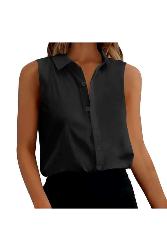 Womens Sleeveless Button down Shirt Collared Loose Work Blouse Casual Office Shirts Basic V Neck Tank Top