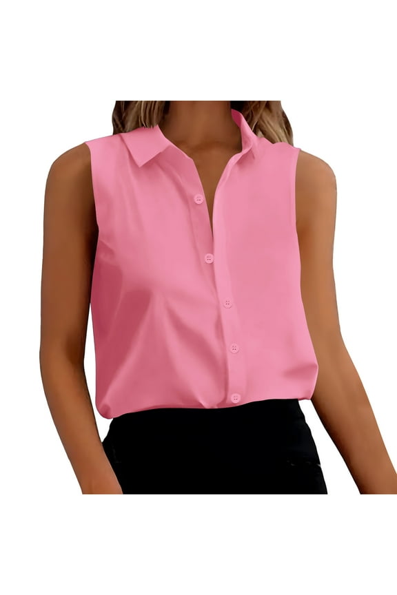 Womens Sleeveless Button down Shirt Collared Loose Work Blouse Casual Office Shirts Basic V Neck Tank Top