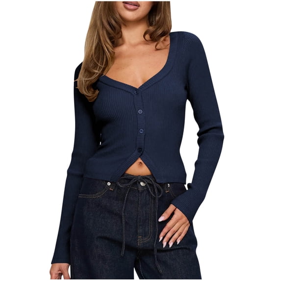 cfhntfmh Womens Slim Fitted Shirts Long Sleeve Cardigan Button down Ribbed Going out Tops Fall Fashion Outfits