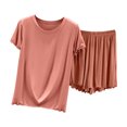 thumbnail image 1 of cfhntfmh Womens Soft Pj Sets Short Sleeve Pajamas Set Casual Sleepwear Round Neck Top and Shorts 2 Piece Loungewear for Summer, 1 of 3
