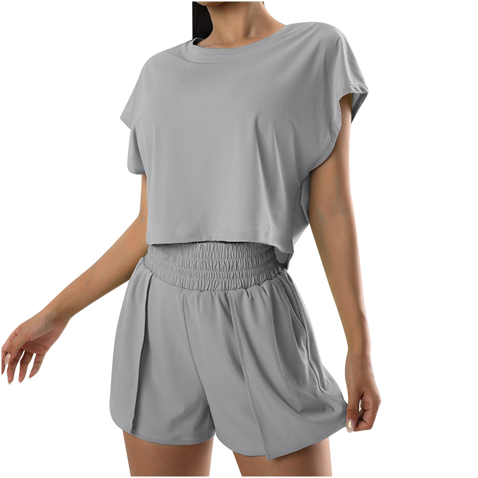 Videos about What is Women Seamless Workout 2 Piece Short Sleeve Crop Top High Waisted Running Shorts Gym Activewear Yoga Sets