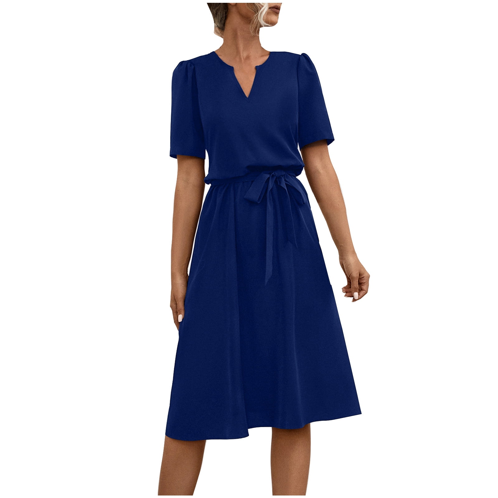 cfhntfmh Womens Summer Dresses 2024 Casual Short Sleeve V Neck Belted