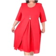 thumbnail image 1 of cfhntfmh Womens Summer Dresses Comfy 3/4 Sleeve Crewneck T-Shirts Dress Baggy Pleated Back Cutout Midi Dress, 1 of 6