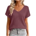thumbnail image 1 of cfhntfmh Womens Summer V Neck Tops Short Sleeve Sweaters Knit Casual Plus Size Shirts Hollow out Lace Back with Drawstring Trendy Boho Tops, 1 of 7