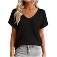 thumbnail image 1 of cfhntfmh Womens Summer V Neck Tops Short Sleeve Sweaters Knit Casual Plus Size Shirts Hollow out Lace Back with Drawstring Trendy Boho Tops, 1 of 7