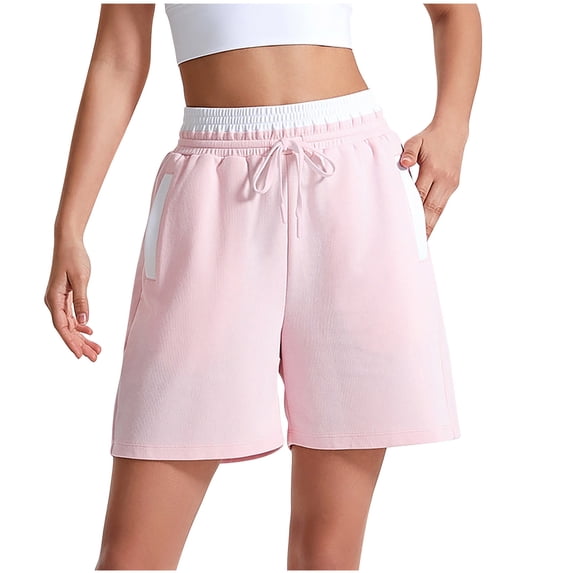 cfhntfmh Womens Sweat Shorts High Waisted Athletic Shorts Drawstring Workout Gym Running Shorts with Pockets