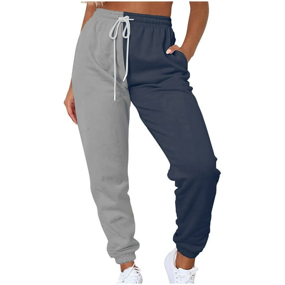 cfhntfmh Womens Sweatpants Color Block Joggers Elastic High Waist Cinch Bottom Active Workout Trousers with Pockets