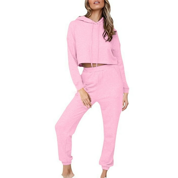 cfhntfmh Womens Sweatsuits 2 Piece Set Casual Long Sleeve Crop Hoodie Loose Cinch Bottom Sweatpants Fall Tracksuit