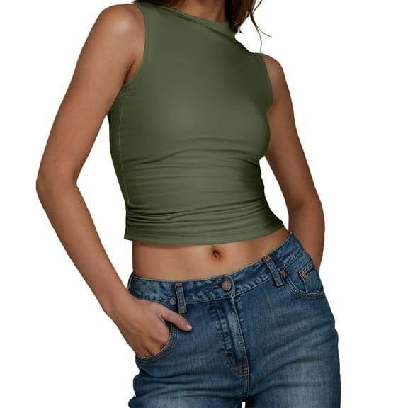 cfhntfmh Womens Tank Top Sleeveless Mock Neck Cropped Tee Shirt Summer Fashion Casual Basic Outfit Clothes