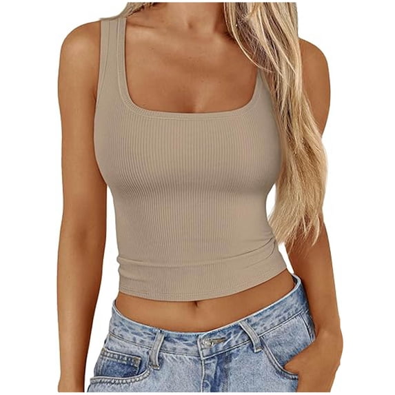 cfhntfmh Womens Tank Tops Lounge Square Neck Sleeveless Summer Slim Ribbed Knit Shirts Skinny Basic Crop Clothes