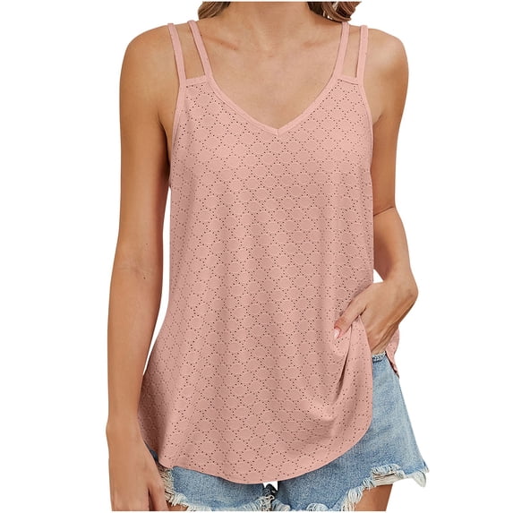 cfhntfmh Womens Tank Tops V Neck Sleeveless Soft Spaghetti Strap Blouses Cutout Loose Tunic Shirts