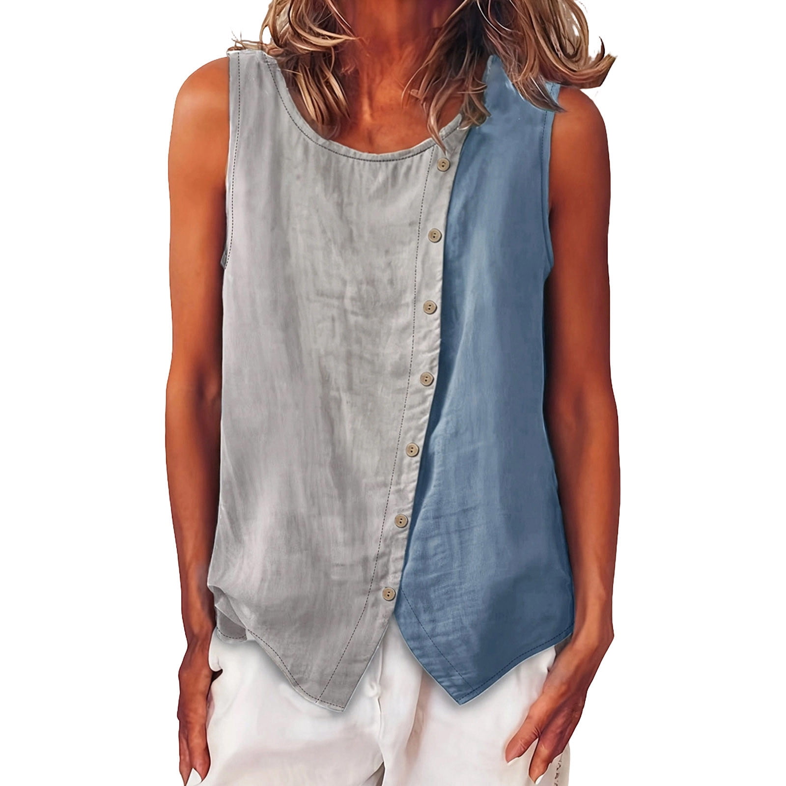 cfhntfmh Womens Tops Summer Boho Button down Shirts Color Block ...
