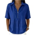 thumbnail image 1 of cfhntfmh Womens Tops Summer Half Sleeve Collared V Neck T-Shirts Zipper Loose Casual Workout Shirts Solid Color Clothes, 1 of 6