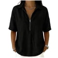 thumbnail image 1 of cfhntfmh Womens Tops Summer Half Sleeve Collared V Neck T-Shirts Zipper Loose Casual Workout Shirts Solid Color Clothes, 1 of 6