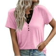 thumbnail image 1 of cfhntfmh Womens Tops Trendy Lace Crochet V Neck Button T Shirts Short Sleeve Casual Loose Summer Shirts Blouses, 1 of 7