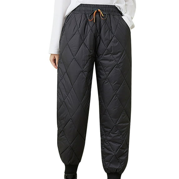 cfhntfmh Womens Warm Quilted Pants Soft Padded High Waisted Lounge Sweatpants Comfy Casual Jogger Trousers with Pockets