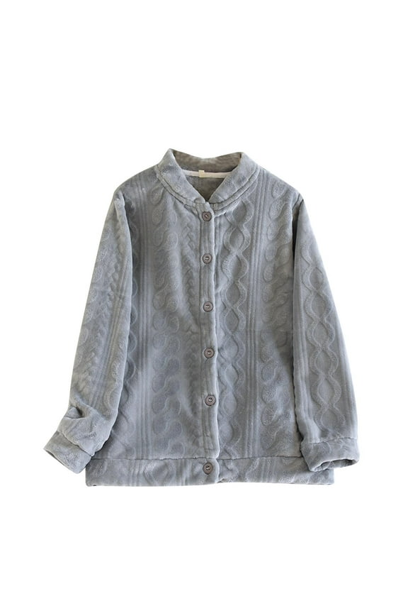 Womens Warm Winter Loungewear Button down Fleece Jacket Fluffy Sweater Coat Soft Loose Comfy Sleepwear（Gray,Large)