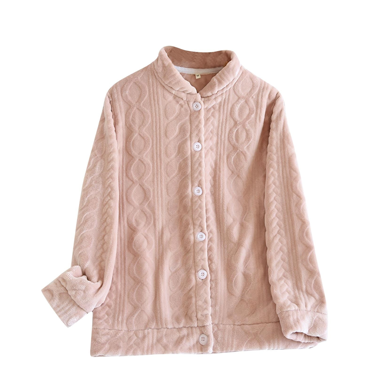 Womens Warm Winter Loungewear Button down Fleece Jacket Fluffy Sweater Coat Soft Loose Comfy SleepwearPink,X-Large)