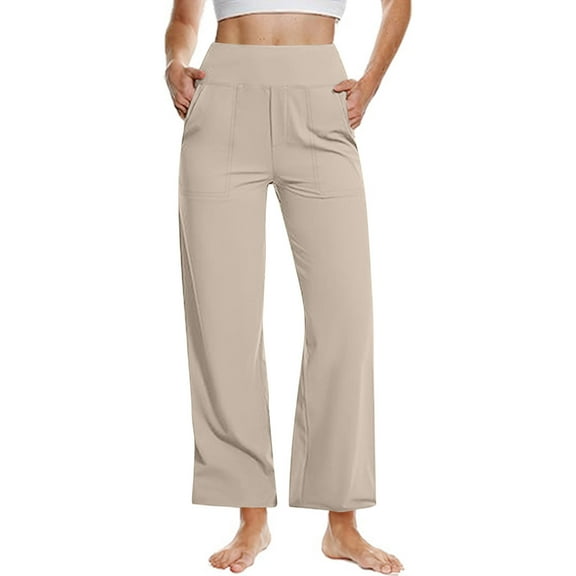 cfhntfmh Womens Wide Leg Yoga Pants Stretch Waisted Trousers with Pockets Business Casual Dress Pant Lounge Sweatpants