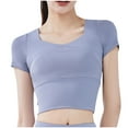 thumbnail image 1 of cfhntfmh Womens Workout Crop Tops Comfy Yoga Scoop Neck Short Sleeve Shirt Fitting Athletic Tunics with Bra Pads, 1 of 4