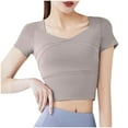 thumbnail image 1 of cfhntfmh Womens Workout Crop Tops Comfy Yoga Scoop Neck Short Sleeve Shirt Fitting Athletic Tunics with Bra Pads, 1 of 4