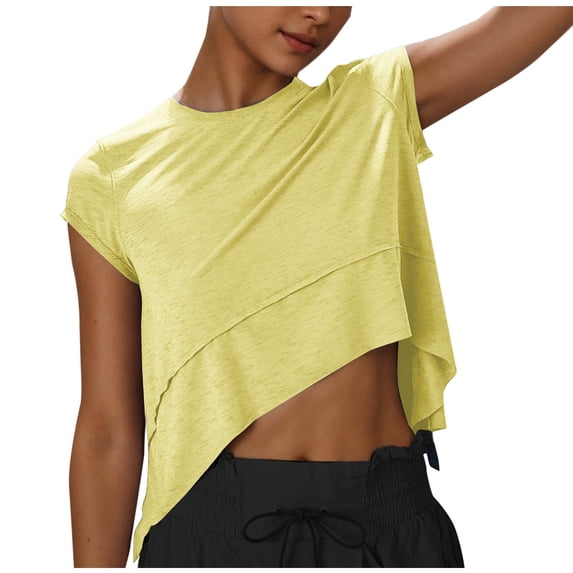 cfhntfmh Womens Workout Crop Tops Oversized Cap Sleeve Tees Loose Fit Basic Clothes Yoga Summer Active Gym T Shirts