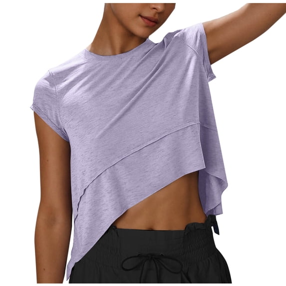 cfhntfmh Womens Workout Crop Tops Oversized Cap Sleeve Tees Loose Fit Basic Clothes Yoga Summer Active Gym T Shirts