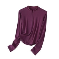 cfhntfmh Womens Workout Tops Long Sleeve Zip Pullover Golf Shirt Athletic Slim Fit Crop Yoga Gym Tops Fall Outfits for Women