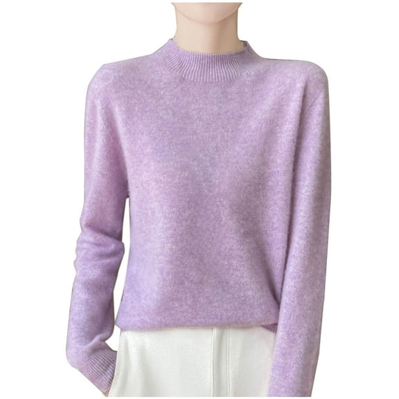 cfhntfmh Wool Blend Sweaters for Women Fall Winter Warm Knitted Pullover Crewneck Long Sleeve Thermal Sweater（Pink,Medium)
