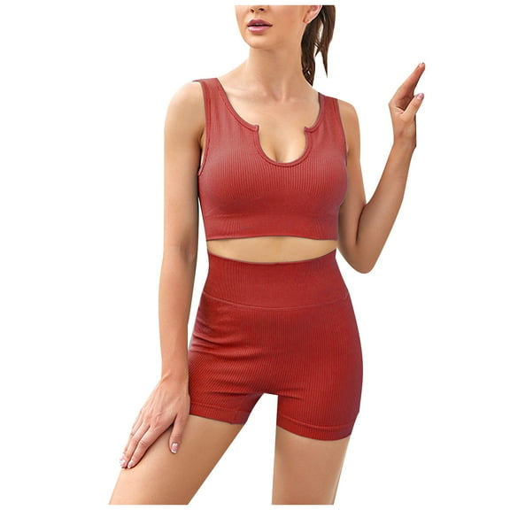 cfhntfmh Workout Sets for Women 2 Piece Outfits Ribbed Sleeveless Seamless Sport Yoga Bras Biker Shorts Tracksuit