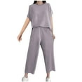 thumbnail image 1 of cfhntfmh Workout Sets for Women Athletic Crewneck Half Sleeve Tops Loose Wide Leg Capri Pants 2 Piece Sport Outfits, 1 of 5