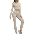 thumbnail image 1 of cfhntfmh Workout Sets for Women Slim Crewneck Long Sleeve Crop Tops Soft Stretch Athletic Running Yoga Outfits, 1 of 6
