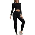 thumbnail image 1 of cfhntfmh Workout Sets for Women Slim Crewneck Long Sleeve Crop Tops Soft Stretch Athletic Running Yoga Outfits, 1 of 6