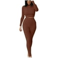 thumbnail image 1 of cfhntfmh Workout Sets for Women Slim Crewneck Long Sleeve Crop Tops Soft Stretch Running Athletic Yoga Legging Sports Outfits, 1 of 1