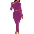 thumbnail image 1 of cfhntfmh Workout Sets for Women Slim Ribbed Long Sleeve Crewneck Crop Tops Knit Maxi Skirts 2 Piece Athletic Outfits, 1 of 1