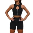 thumbnail image 1 of cfhntfmh Workout Sets for Women Slim Sleeveless Cutout Front Zipped Sports Bras Stretch Seamless Biker Shorts Athletic Outfits, 1 of 6