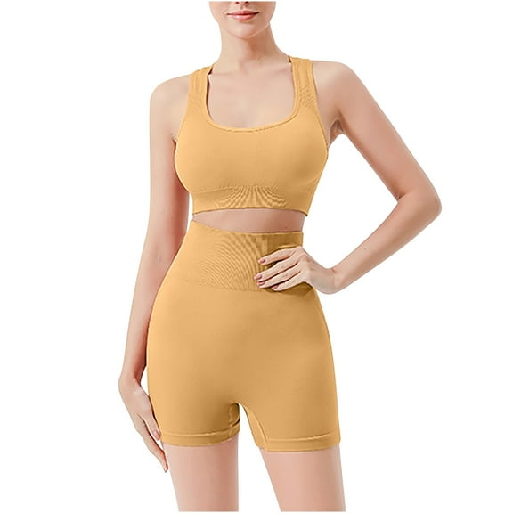 cfhntfmh Workout Sets for Women Slim Sleeveless Scoop Neck Crop Tank Tops Bodycon Fitness Biker Shorts 2 Piece Athletic Outfits