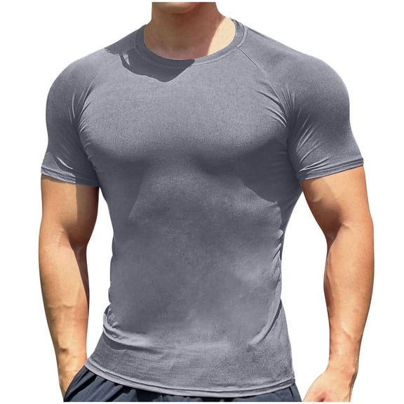 cfhntfmh Workout T-Shirts for Men Slim Stretch Crewneck Muscle Shirts Casual Summer Short Sleeve Gym Athletic Tees