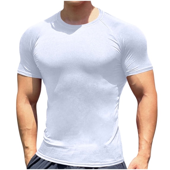 cfhntfmh Workout T-Shirts for Men Slim Stretch Crewneck Muscle Shirts Casual Summer Short Sleeve Gym Athletic Tees