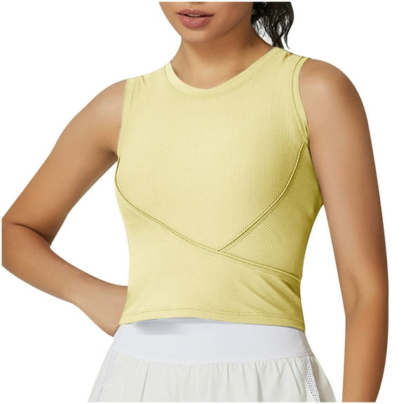 cfhntfmh Workout Tops for Women Slim Stretch Crewneck Sleeveless Basic Tank Shirts Soft Athletic Sports Cropped Camisole