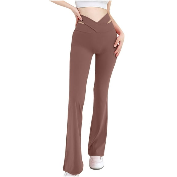 cfhntfmh Yoga Legging for Women Trendy Cutout V Waist Soft Bootcut Pants Wide Leg Stretch Slim Athletic Fitness Pants