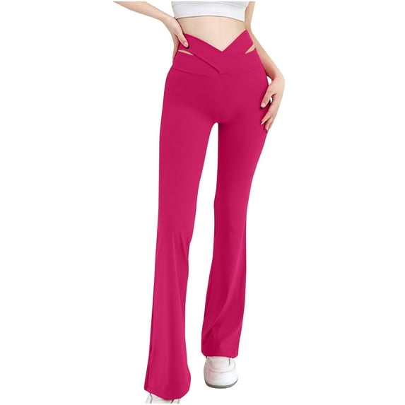 cfhntfmh Yoga Legging for Women Trendy Cutout V Waist Soft Bootcut Pants Wide Leg Stretch Slim Athletic Fitness Pants