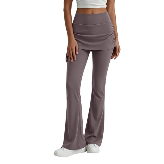 cfhntfmh Yoga Pants for Women Flare Leggings with Skirt Side Ruched Workout Gym Pants Casual Tennis Golf Skorts