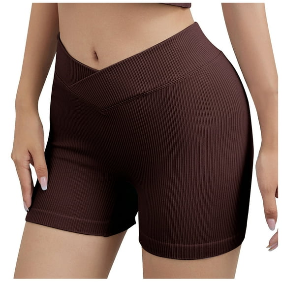 cfhntfmh Yoga Shorts for Women Stretch Skinny V-Shape Elastic Waisted Running Shorts Ribbed Jogger Workout Sports Shorts