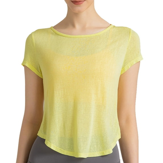 cfhntfmh Yoga Tops for Women Crewneck Short Sleeve Cropped T-Shirts Outdoor Soft Lightweight Athletic Workout Shirts