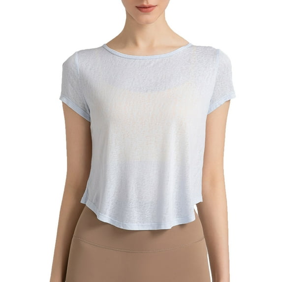 cfhntfmh Yoga Tops for Women Crewneck Short Sleeve Cropped T-Shirts Outdoor Soft Lightweight Athletic Workout Shirts